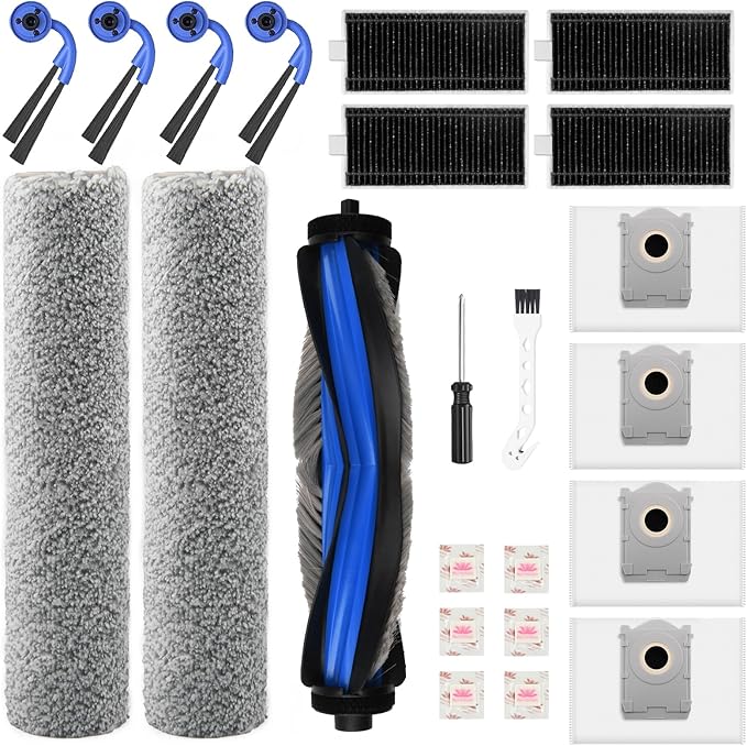 Pure Realm 23 PCS X9 Pro Omni Replacement Parts for Ecovacs Deebot X9 Pro Omni Vacuum Cleaner Parts with 1Roller Brush,2 Mop,4 HEAP,4 Dust Bags,4 Side Brushes,1 Screwdrivers,1 Clean Brush