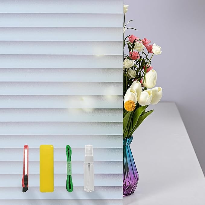 DERZGAO Window Privacy Film with Installation Tools, Blinds Pattern, Static Cling, Anti UV, Heat Control, Ideal for Home Shower Office Glass Door (Blinds Pattern, 23.6X118.1Inch)