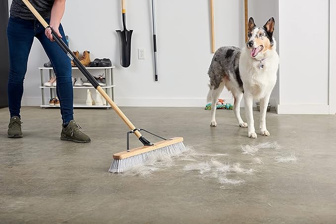 Harper 24 Inch Indoor Smooth-Surface Push Broom with Flagged Bristles for Sand, Saw Dust, Wood Shavings and Pet Hair in Garages, Warehouses, and Workshops