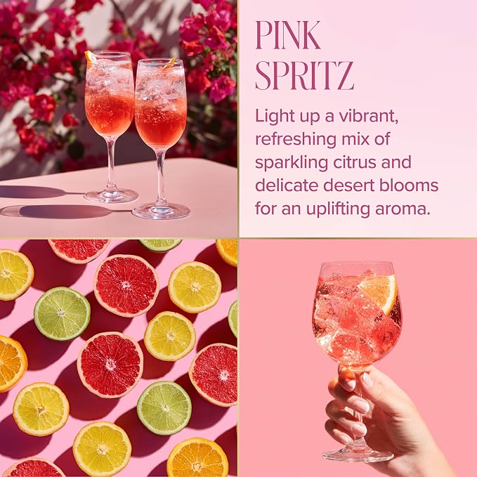 Paris Hilton Pink Spritz Scented Candle, Pink Ribbed Glass Vessel with Faceted Diamond Detail, Premium Plant Wax Blend, 4-Wicks, 40-Ounce