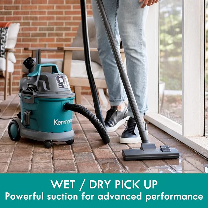 Kenmore KW3030 Wet Dry Canister 3.2 Gallon 2.5 Peak HP Shop Vacuum Cleaner with Extension Wands Tool Storage & Wall Bracket for Garage, Car, Home & Workshop, Green | 2.5 Peak HP, Extension Wands, Tool Storage & Wall Bracket, For Garage, Car, Home