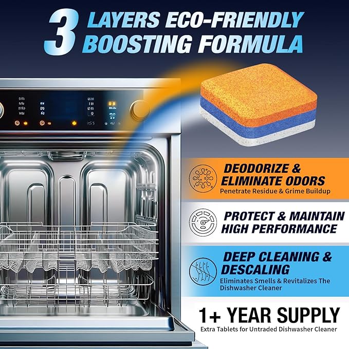 Washing Machine Cleaner Tablets Top Load 14 Pack & Dishwasher Cleaner Deodorizer Descaler Tablets 28 Pack Bundle - 1 Plus Year Supply - Septic Safe Eco Friendly Formula