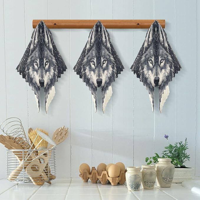 Black Wolf Totem and Constellation Kitchen Towels Dish Cloths Set of 6 Microfiber Cleaning Cloths for Cars Super Absorbent Machine