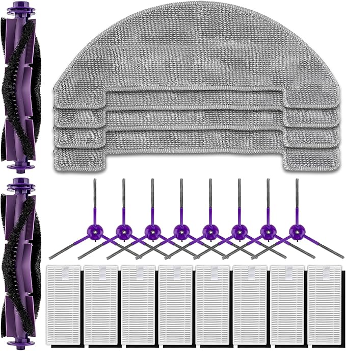 (22 Pack) MR1 SE Replacement Parts Compatible with MONSGA MR1 SE Robot Vacuum Cleaner, 2 Roller Brushes, 8 Side Brushes, 8 HEPA Filters with Foam Filters, 4 Mop Pads, Accessories Kit