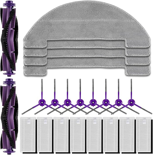 (22 Pack) MR1 SE Replacement Parts Compatible with MONSGA MR1 SE Robot Vacuum Cleaner, 2 Roller Brushes, 8 Side Brushes, 8 HEPA Filters with Foam Filters, 4 Mop Pads, Accessories Kit