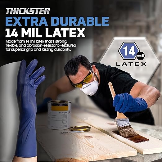 SAS Thickster Powdered Latex Disposable Gloves - 10 Boxes / 50 Ea. 500 Gloves Total. 14 Mil, 2XL, Blue. Fully Textured. 12" Length. Disposable Gloves. Puncture Resistant (6605)