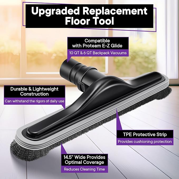 Replacement Floor Tool Compatible with ProTeam 101446 E-Z Glide Backpack Vacuum,Compatible with Hoover C2401, 14" Multi-Surface Brush for Commercial Cleaner(1 Pack,Tpe Strip Brush)