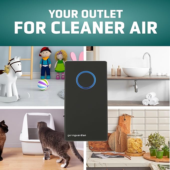Germ Guardian GG1100B 7” Pluggable Small Air Purifier, Small Room Wall Air Sanitizer, Freshens Air, UV-C Light Kills Germs, Reduces Odors from Pets, Cooking, Mold, GermGuardian, 1-Yr Wty (Black)