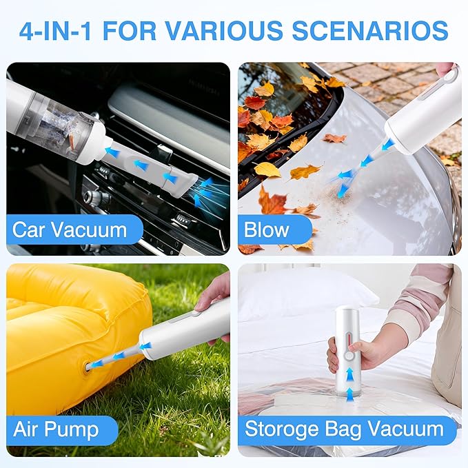 ULTREMA Car Vacuum Portable Cordless, 20000Pa Handheld Vacuum, 4-in-1 Compact Auto Duster & Air Pump, 1.05lbs Mini Vacuum Cleaner with 15-Piece Accessory Kit for Keyboard, Desk and Hair