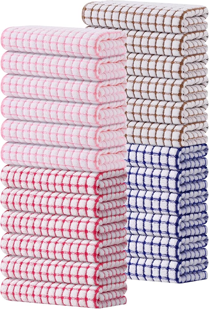 Kitinjoy Cotton 24 Pack Terry Kitchen Towels, 16 x 25 Inches Super Soft and Absorbent Dish Towels, Quick Drying Hand Towels for Kitchen Drying, Mix Colour