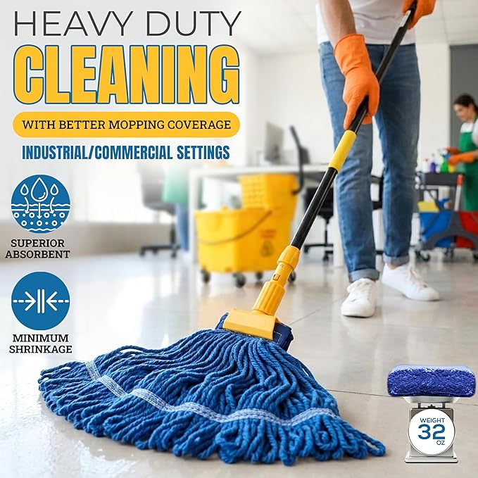 KLEEN HANDLER Blended Loop End Heavy Duty Mop Head Replacement, Wet Mop Refills for Industrial and Commercial Use, Dark Blue, 32 Oz (24-Pack)