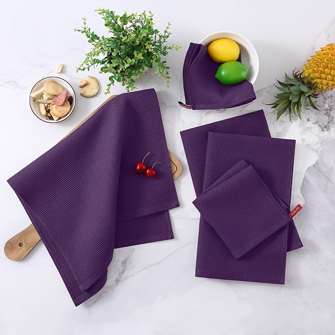 Homaxy 100% Cotton Waffle Weave Dish Cloths - 6 Pack Soft and Absorbent Dish Towels - 12 x 12 Inches Quick Dry Dish Rags - Eggplant
