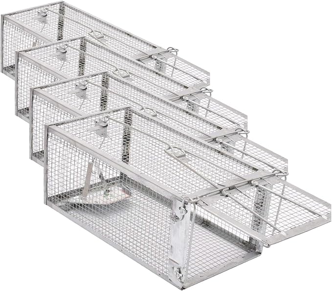 Kensizer Animal Humane Live Cage Trap that Work for Rat Mouse Chipmunk Mice Voles Hamsters and Other Small Rodents, Trampa para Ratones, Catch and Release Medium 12" L x 6.5" W x 5" H (Pack of 4)