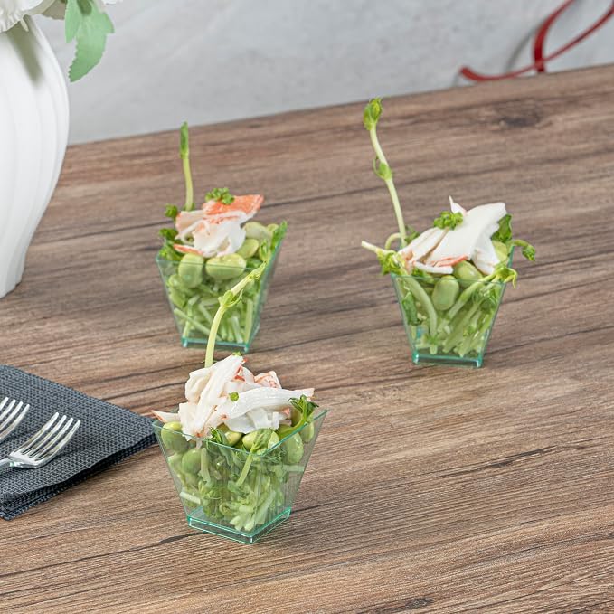 Restaurantware 2 Ounce Mini Kova Cups 20 Square Small Appetizer Cups - Lids Sold Separately Heavy-Duty Seagreen Plastic Parfait Cups Serve Mousse Puddings Or Samples For Weddings Or Parties
