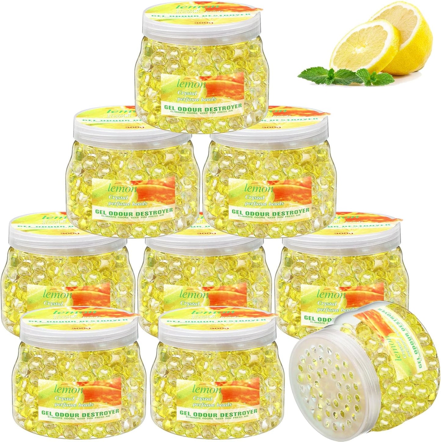 9 Pack Odor Eliminator Gel Beads Bulk 10 Ounces Air Freshener Gel Beads Odor Eliminator for Home, Bathrooms, Cars, Boats and Pet Areas(Lemon)