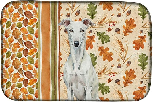 Caroline's Treasures White Greyhound Heirloom Fall Dish Drying Mat Absorbent Dish Drying Mat Pad for Kitchen Counter Dish Drainer Mat for Countertop, 14 x 21", Multicolor
