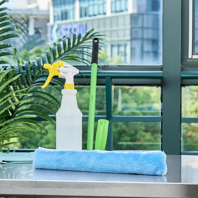 Restaurantware-Clean Tek Professional Window Washer Strip, 1 Window Scrubber with T-Bar Handle - Machine Washable, No-Streak Cleaning, Blue Acrylic Washer for Glass Door, Home Or Commercial Use