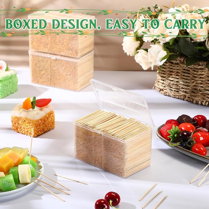 Jerify 15000 Pcs Bamboo Wooden Toothpicks Bulk for Teeth Cleaning Round Wood Toothpicks with Clear Plastic Storage Box for Appetizers Food Party Barbecue
