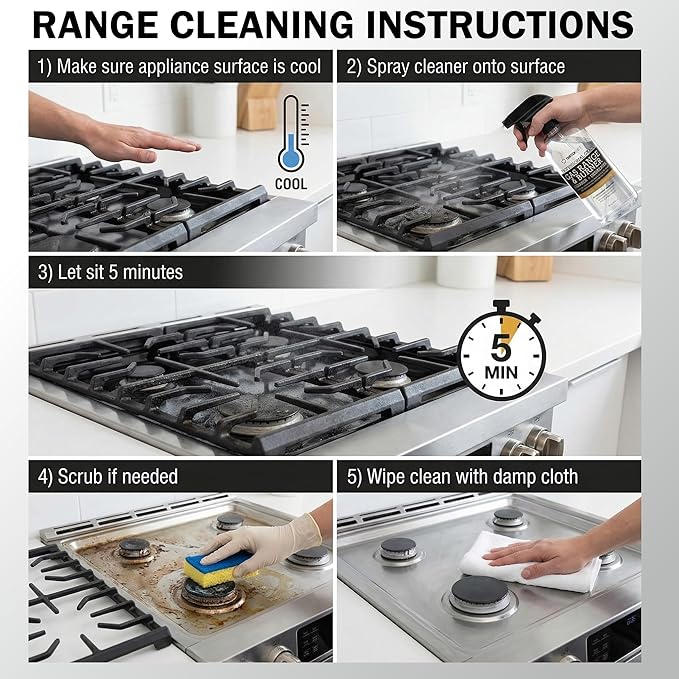 Thirteen Chefs Gas Range Cleaner and Degreaser - Stove Grates, Grills, Oven Glass and Door - Cuts Through Baked on Food (16oz)