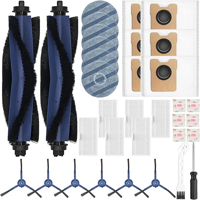 Pure Realm 34 Pack for eufy Vacuum Omni C20 Accessories Kit，2 Mainbrush 6 Filter 6 Dust Bag 6 mop pads 6 Sidebrush 1Cleaning Brush 1Screwdriver,6 Sachet