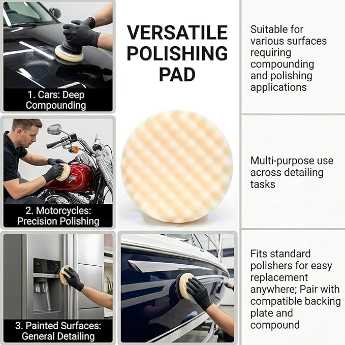 GASHINA STORY 3-M-05737-Perfect-It Foam Buffing Pad 8 Inch 1pc - Single Sided Hook & Loop for Car Polishing - Compatible with Dual-Action & Rotary Polishers - Washable & Reusable for Showroom Shine