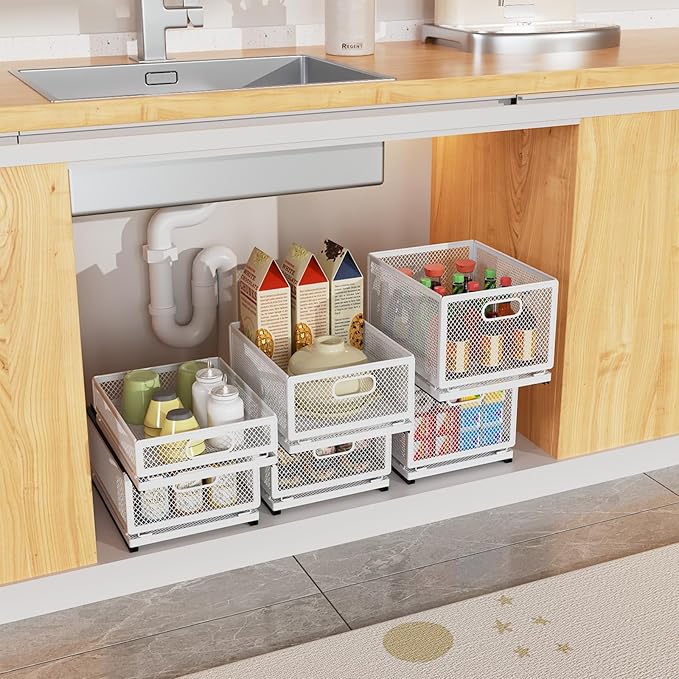 Pull Out Cabinet Organizer, Slide Out Drawers Fixed with Adhesive Nano Film, Pantry Shelves Sliding Drawer Storage Organization for Kitchen/Bathroom/Bedroom (15.7*9.4*3.9inch/40*24*10cm)