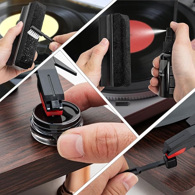 AKOZLIN Vinyl Record Cleaning Brush Kit,Premium LP Cleaner Set 7 in1 Record Cleaner LP Cleaning Solution