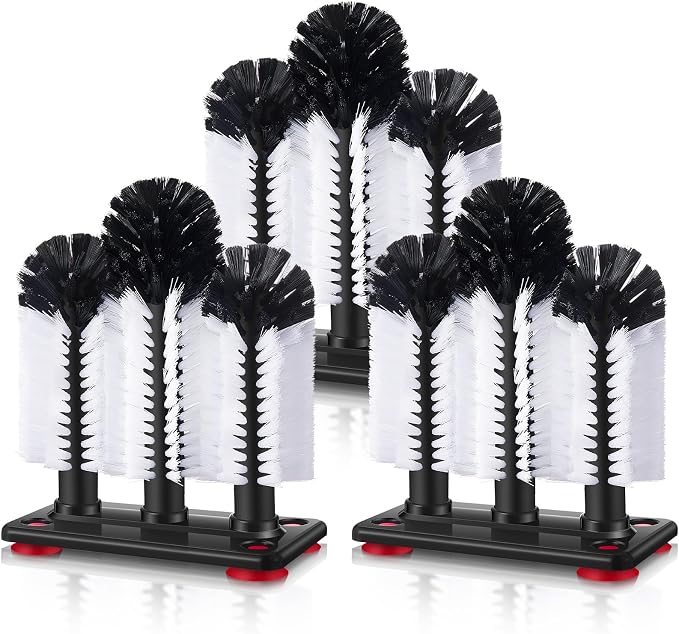 Havawish 3 Pack Water Bottle Cleaning Brush with Suction Base, 3 Head Bristle Bar Glass Washer for Sink, Washer Brush Cleaner for Bar Beer Cup, Wine Glass, Long Leg Cup Kitchen Tools