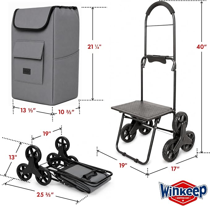 Shopping Cart, Super Loading Stair Climber 220 lbs Capacity, Grocery Foldable Trolley with Extra Large Shopping Bag Laundry Utility Cart with Adjustable Bungee Cord (Gray)