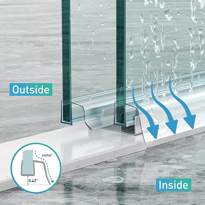 Sliding Shower Door Bottom Seal, 2 PCS 3/8" x 36" Sliding Shower Door Sweep for 3/8Inch Glass, Frameless Glass Door Seal Strip Stop Shower Leaks and Create a Water Barrier