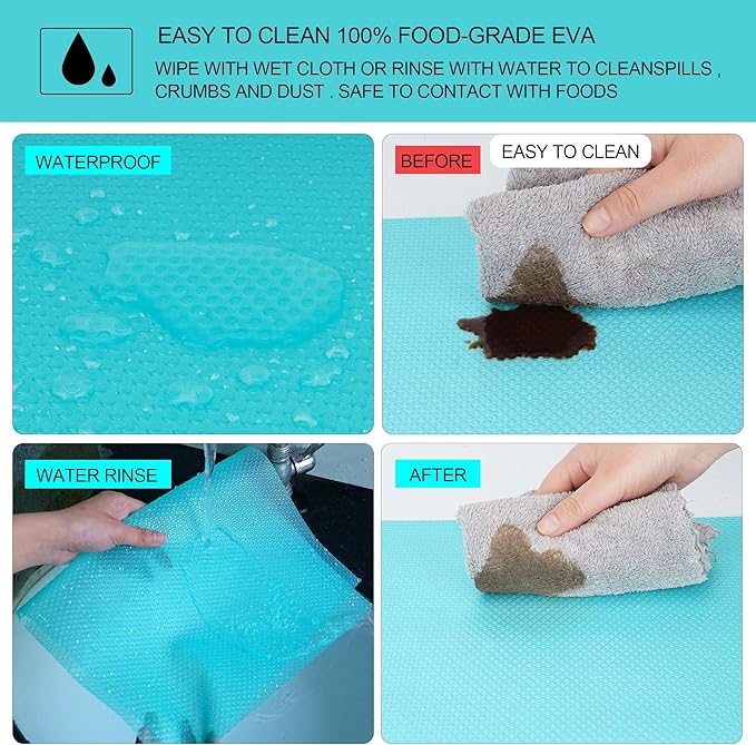 8 Pcs Refrigerator Liners Mats Washable, Refrigerator Mats Liner Waterproof Oilproof, Shinywear Fridge Liners for Shelves, Cover Pads for Freezer Glass Shelf Cupboard Cabinet Drawer (8 Black)
