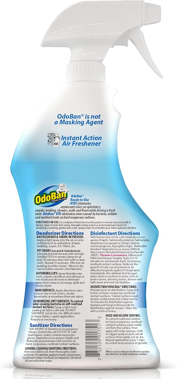 OdoBan Ready-to-Use Disinfectant and Odor Eliminator, Made in the USA, Fresh Linen Scent, Set of 2, 32 oz Spray and 1 Gallon Concentrate