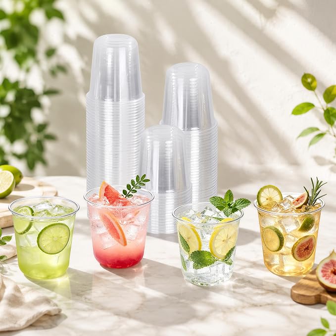 KesaPlan 150 Pcs 12oz Round Bottom Plastic Cups, Disposable Stemless Wine Glasses Cups for Cocktail Iced Coffe Juice, Clear Cold Drinking Party Cups for Meeting Wedding Gathering Birthday Supplies