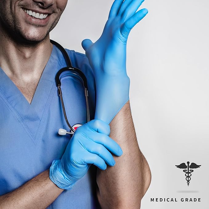 Medguy Powder-Free Nitrile Exam Gloves, 4.5 Mil, 1000 Count, Blue Food-Safe Disposable Gloves for Medical, Cooking, Cleaning