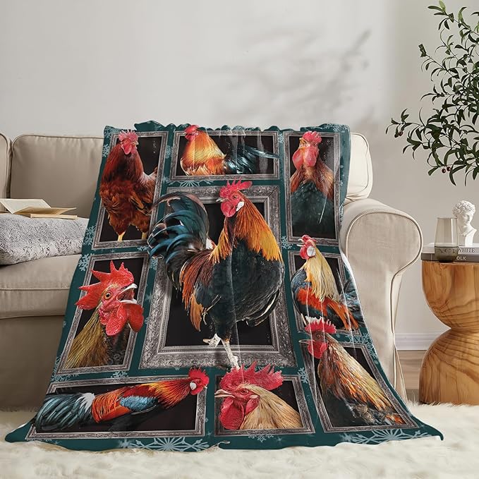 Tijuboni Rooster Chicken Throw Blanket Rooster Gifts for Girls Boys Women Men Kids Adults Soft Flannel Fleece Blanket for Couch Sofa Bed Home Decor 50"x60"