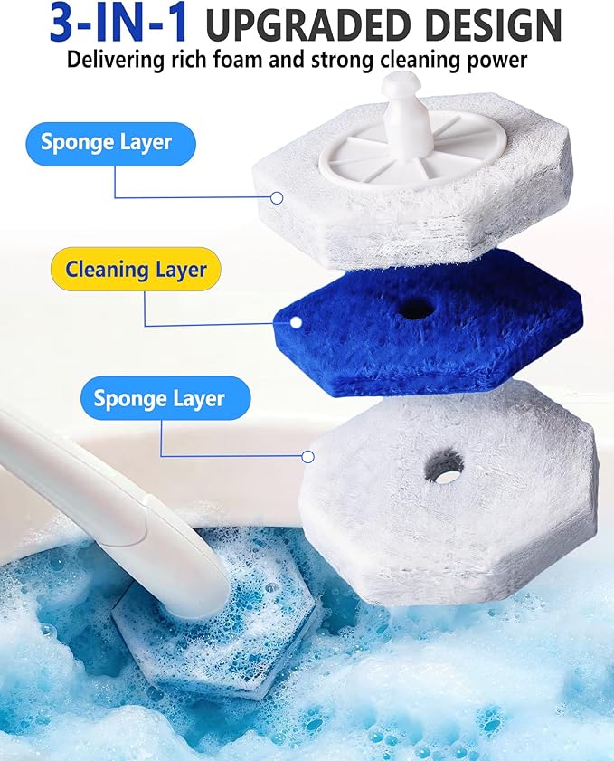 60 Count Disposable Toilet Bowl Wand Refills Compatible with Clorox Toilet Wand, Powerful Foaming Cleaner Brush Heads for Deep Cleaning & Stain Removal