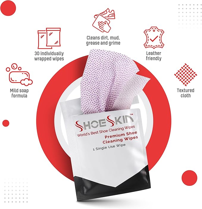 Shoe Cleaning Wipes (30 Count) - Textured Sneaker Cleaning Wipes Great for Travel - Works for All Shoes and Sneakers