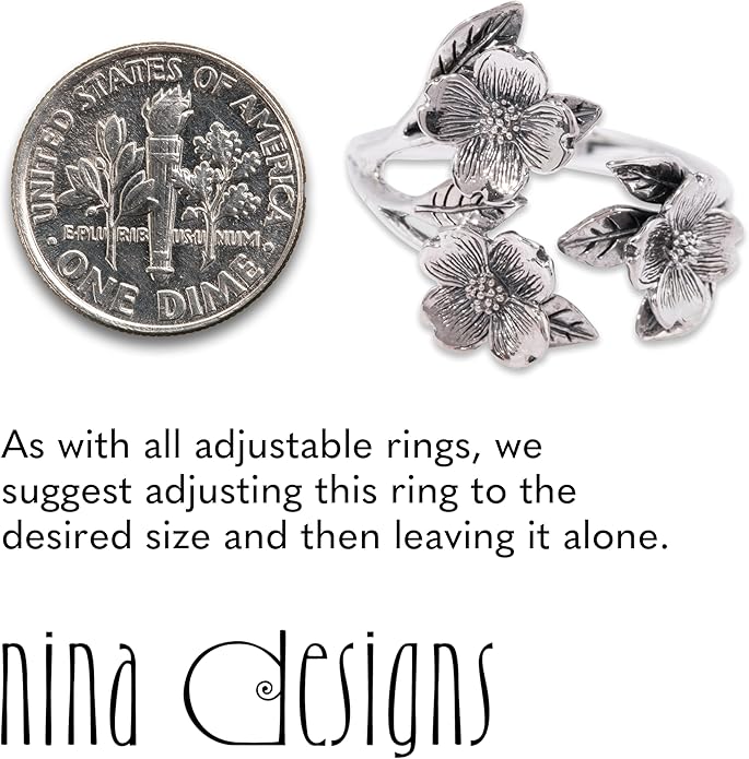 NINA DESIGNS Sterling Silver Rings - Adjustable Ring, Silver Jewelry for Women, 925 Sterling Silver, Gift for Women Women’s Rings