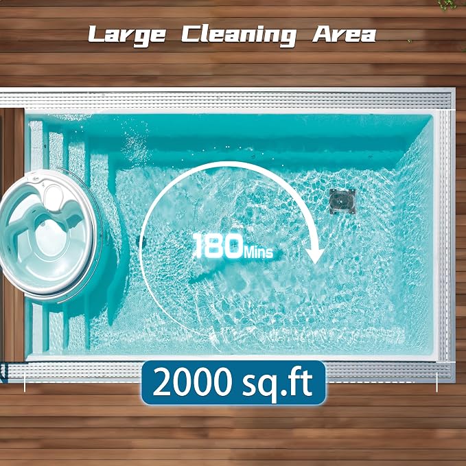 Cordless Robotic Pool Cleaner, Pool Vacuum for Above Pools, Pool Cleaner Lasts 180 Min, Self-Parking Technology, Ideal for Flat Bottomed Pools up to 2000 Sq.ft