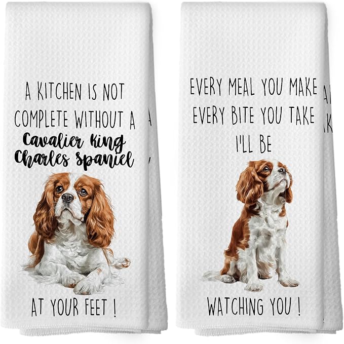 Cavalier King Charles Spaniel Dog Kitchen Towels Set of 2, Funny Dog Kitchen Decor, Dogs Gifts for Women Men Hand Towel, Pet Owner Gift Decorative Tea Towels Dish Towel 16x24 Inch