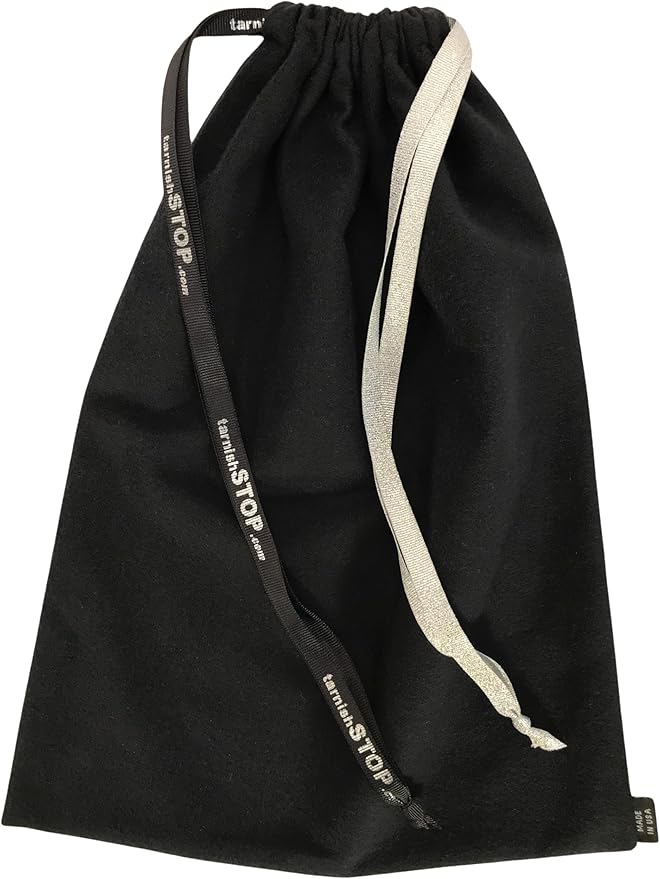 USA Made | T-STOP | Luxury Anti-Tarnish Bag for Silver Storage | Patented Proven Protection | Small 13"x10" | Tuxedo Black