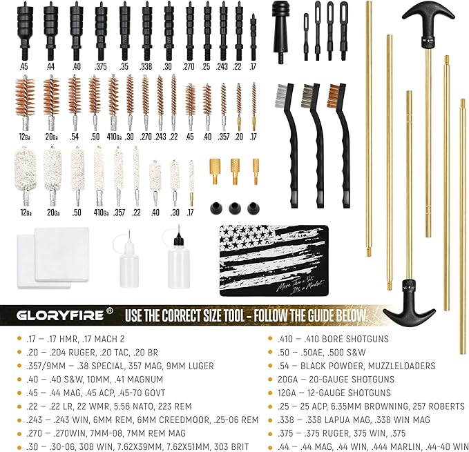 GLORYFIRE Gun Cleaning Kit Universal for Guns, Gun Brushes for Pistol, Handgun, Shotgun, Elite Brass Rods and Wire Rope, Hunting Gear Gun Accessories for Men