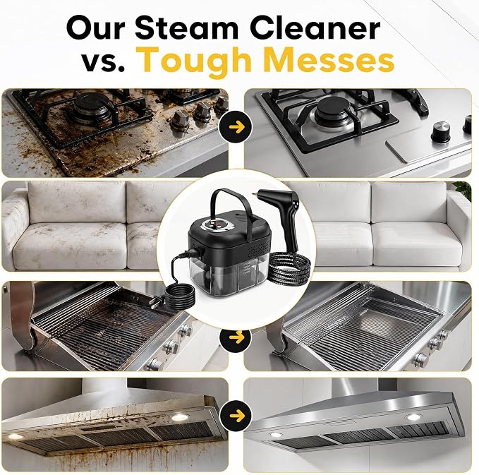 Steam Cleaner for Home: 1.7L Water Tank, Handle High Pressure Steam Cleaner with 6 Level Adjustable Handle, 15s Heat Up, 2500W Portable Steamer for Home, Car Detailing, Dirt, Grease, Grout