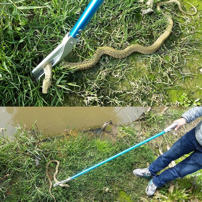 Snake Tong Catcher–Professional Reptile Rescue Grabber Aluminum Alloy with Wide Jaw Locking Mechanism and Comfort Grip for Safe Rattlesnake Control and Removal Tool (39inch Snake Tong)