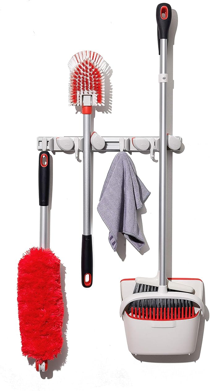 OXO Good Grips Wall-Mounted Mop and Broom Organizer and Microfiber Hand Duster
