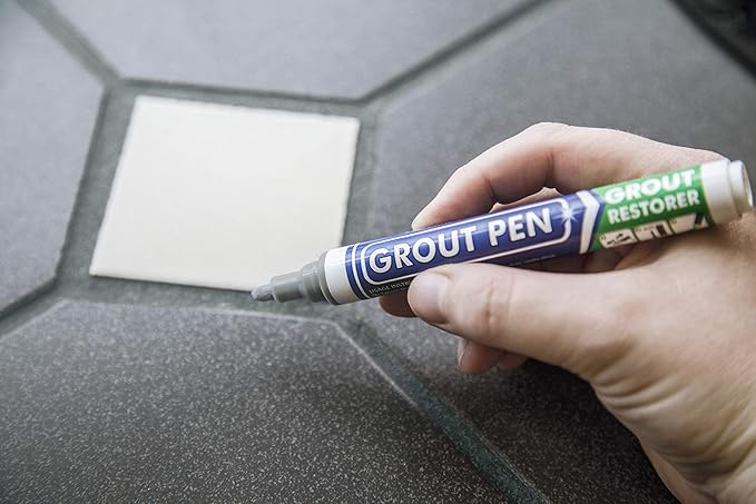 Grout Pen Tile Paint Marker: Grey 1 Pack and 2 Pack with Extra Tips (Narrow, 5mm) - Waterproof Grout Colorant and Sealer Pen to Renew, Repair, and Refresh Tile Grout - Cleaner Floor Pens