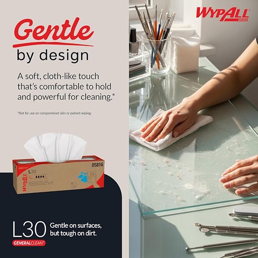 WypAll GeneralClean L30 Cloths Heavy Duty Cleaning Wipes (05816), Pop-Up Box, Strong and Soft Bulk Paper Wipers, White (6 Packs of 120 Sheets, 720 Sheet Total)