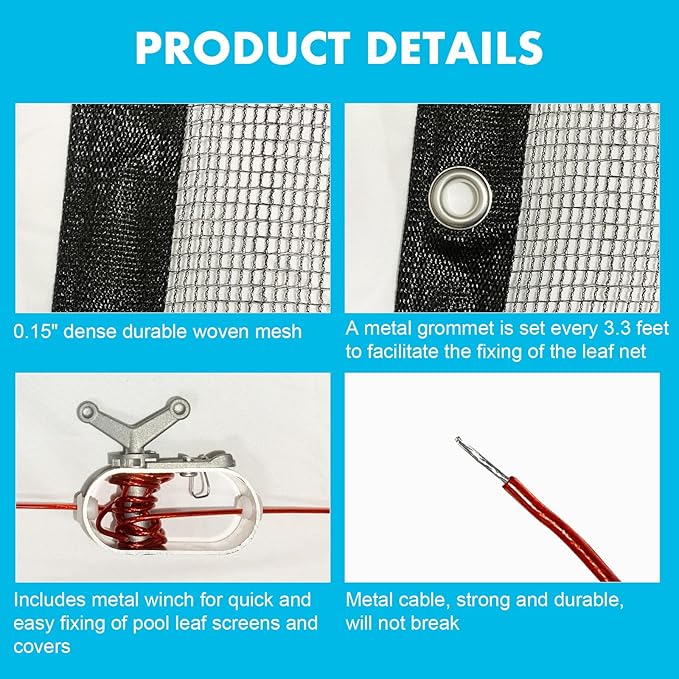 Round Leaf Cover for Above Ground Pool 24Ft Durable Black Mesh Swimming Pool Leaf Net Cover with Winch and Cable for Leaves and Debris for 21Ft Round Pools (Black, 21 Ft)