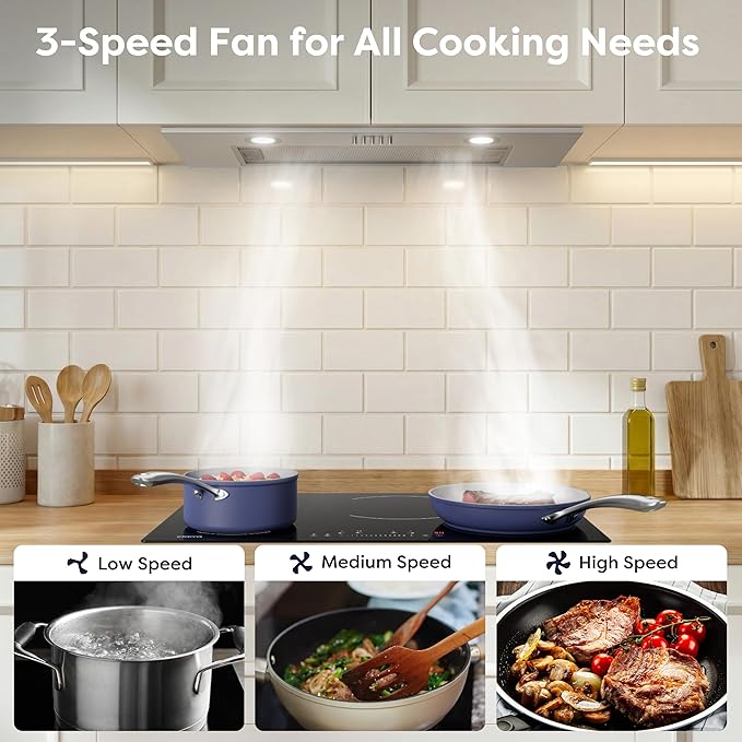 CIARRA 30 Inch Insert Range Hood, 650CFM Built-in Kitchen Stove Vent Hood, 3 Speed Push Button Control, 2 LED Lights & 5-Layer Reusable Aluminum Filters