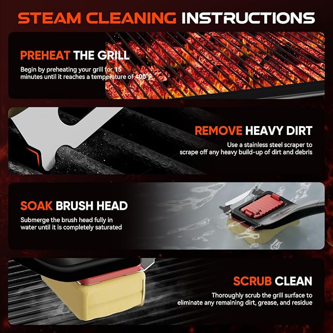 NEWKITCHEN Grill Brush Bristle-Free Steam Cleaning, BBQ Brush Replaceable Heat-Resistant Kevlar Head with Grill Scraper Safe Barbecue Grill Cleaner for All Grill Types (2 Pack Cleaning Head)